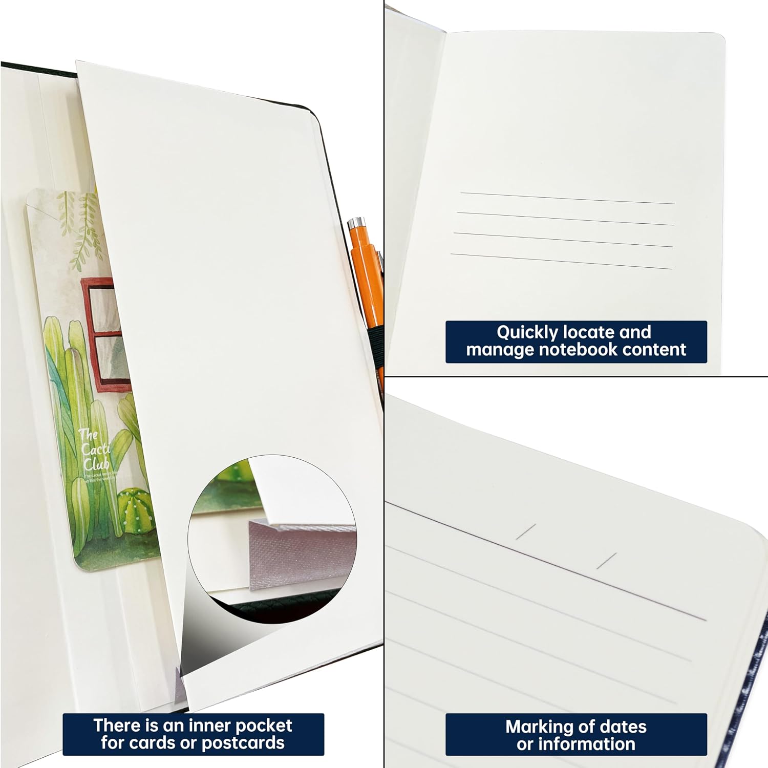 Notebook Journal for Women Men,256 Pages A5 Hardcover Leather Journaling Notebooks for Work,lined journal/notebook with 100Gsm Paper,Pen Holder and inner pocket 5.8"×8.4"()