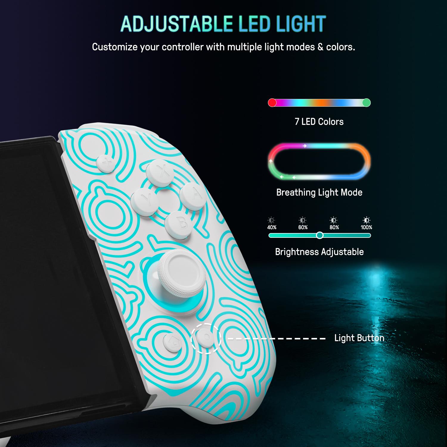 FUNLAB Luminpad Ergonomic Switch Controller Compatible with Nintendo Switch/OLED, Luminous Pattern Switch handheld Controller, One-Piece Joypad Controllers Replacement - 7 LED Colors/Turbo/Mapping