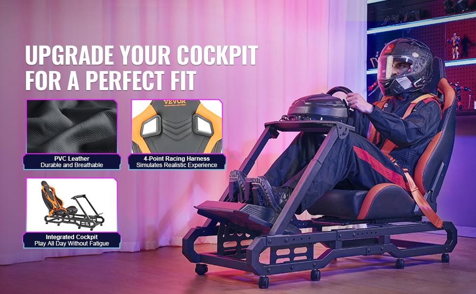 VEVOR Racing Wheel Stand with Wheels For Logitech G923/G920/G29, Heavy Duty Steel Driving Simulator Cockpit-Thrustmaster T248P, Steering Wheel Bracket Foot Pedal Adjustable, Max Load 330 LBS