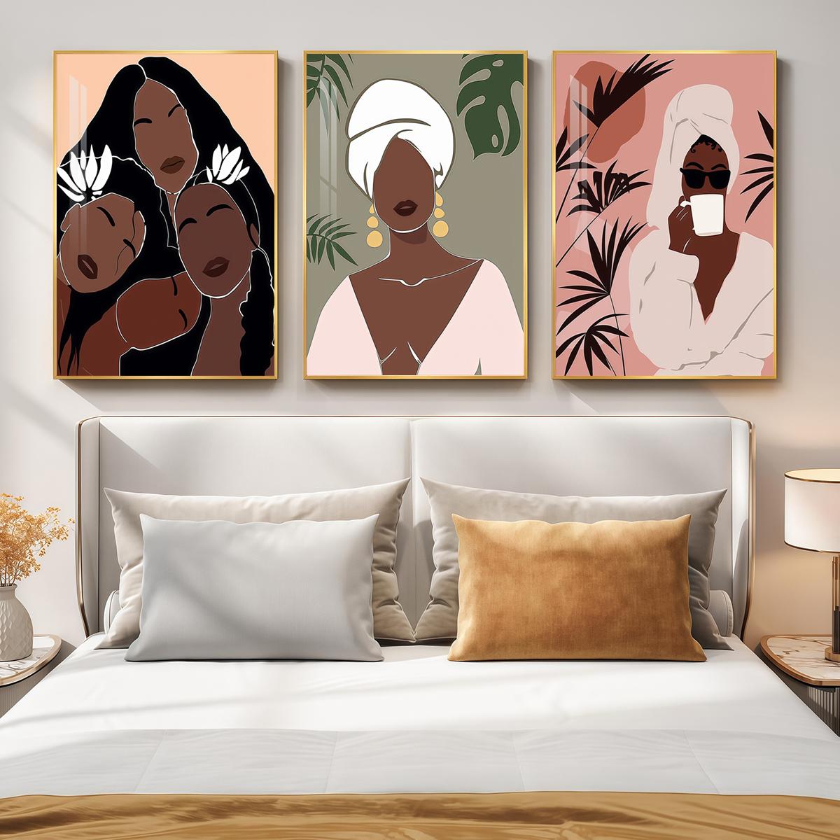 3 Counts Aluminum Alloy Framed Painting, Abstract Women Portrait Art Pictures, Home Decoration For Living Room, Bedroom, Office, Restaurant, Hallway Wall Decor, Odorless Print Artwork, Luxury Perfect Gift For Friends And Family