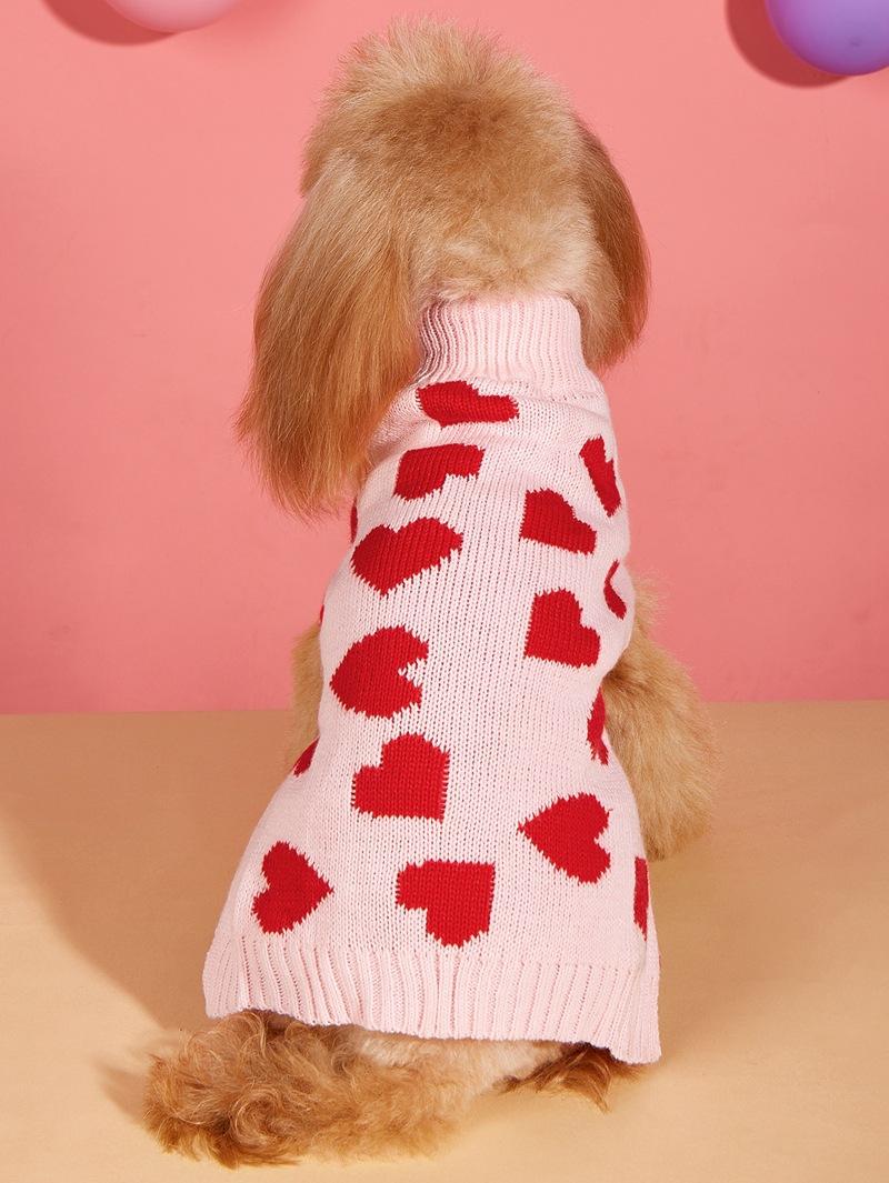 New Valentine's Day Knit High-Elasticity Round Neck Pink Red Lover Bow Heart Pattern French Bulldog Bichon Dog Sweater