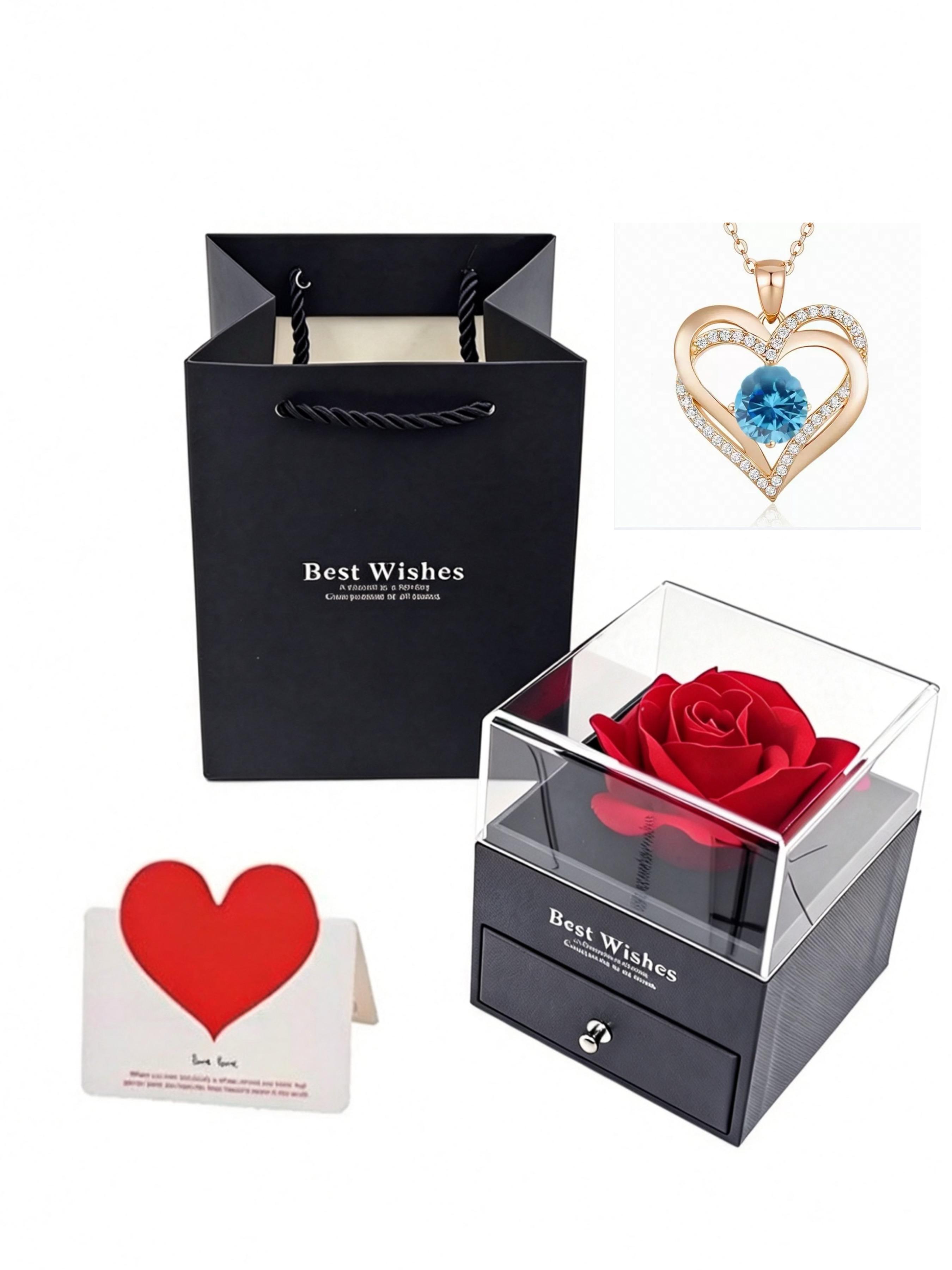 Single Rose Flower Gift Box Necklace Box, Heart-Shaped Personalized Collar Necklace Pendant, Love Card Gift Box, Unique Jewelry Packaging