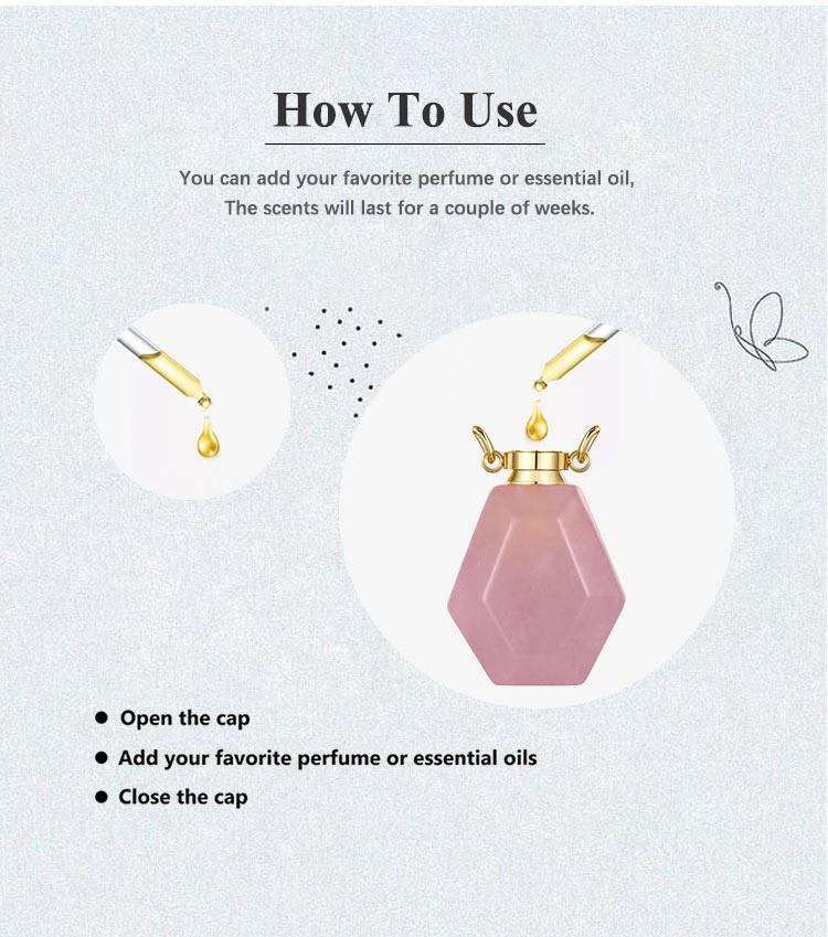 Eudora Essential Oil Diffuser Necklace, Natural Crystal Rose Quartz Perfume Bottle Pendant, Wearable Fluorite Amethyst Aromatherapy for Healing Jewelry Gift