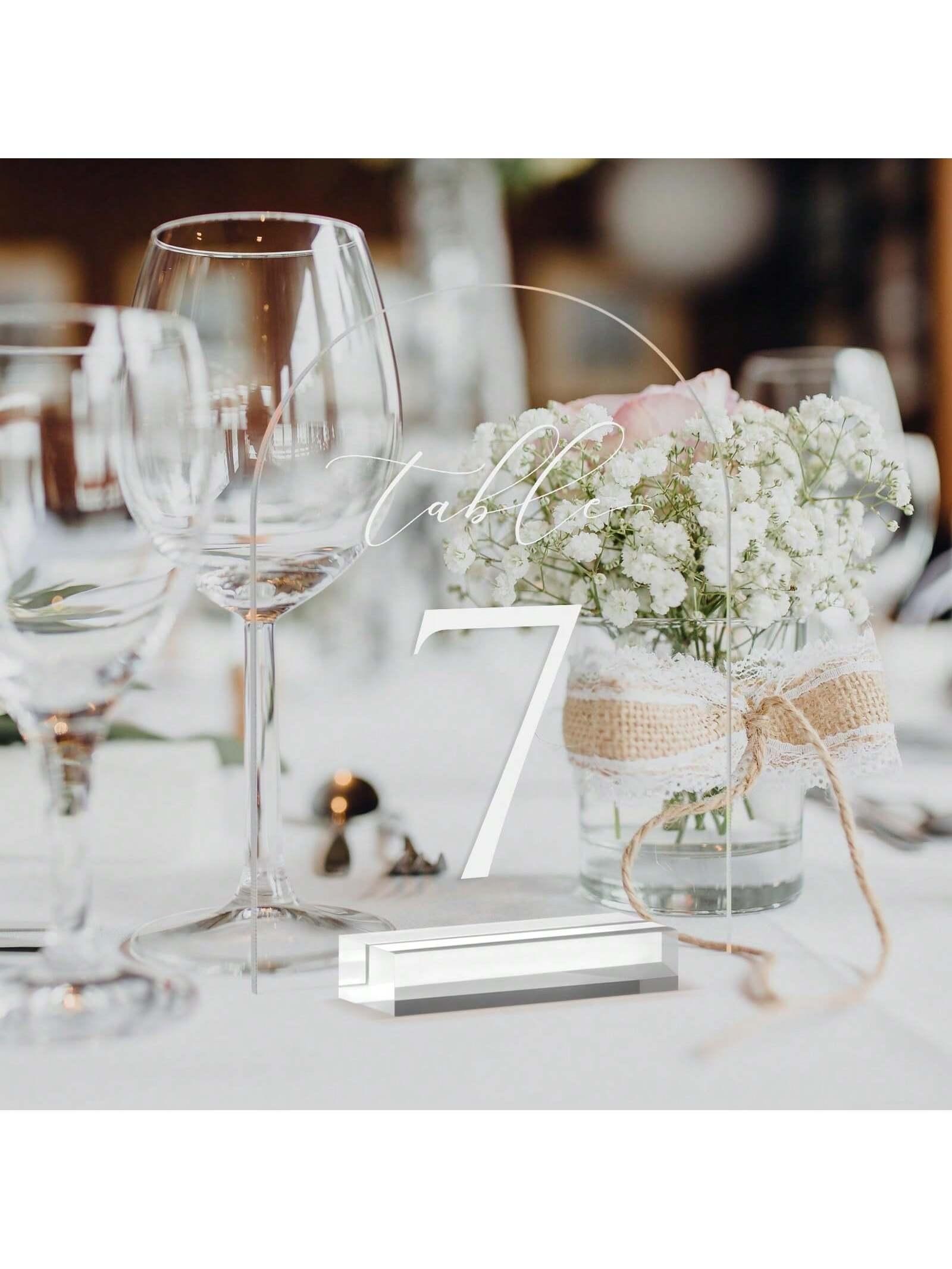 Transparent arched table number plate for weddings, 5 * 7-inch arched acrylic table number with acrylic bracket, table guide plate, suitable for wedding parties, birthday parties, and other occasions