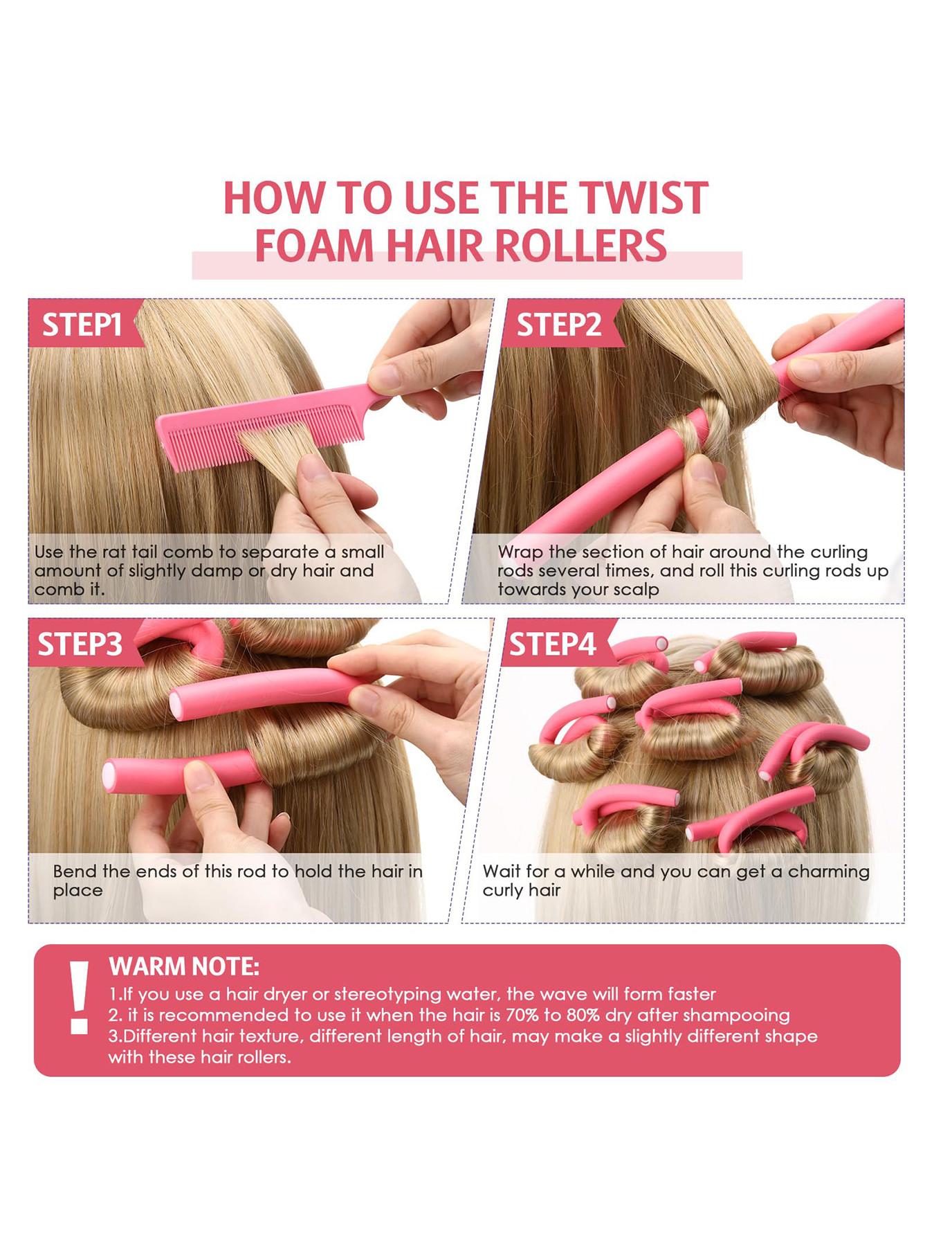 30 Flexible Curling Wands, Soft Foam Hair Rollers, No Heat, Includes Steel Tail Comb, Suitable for All Hair Types
