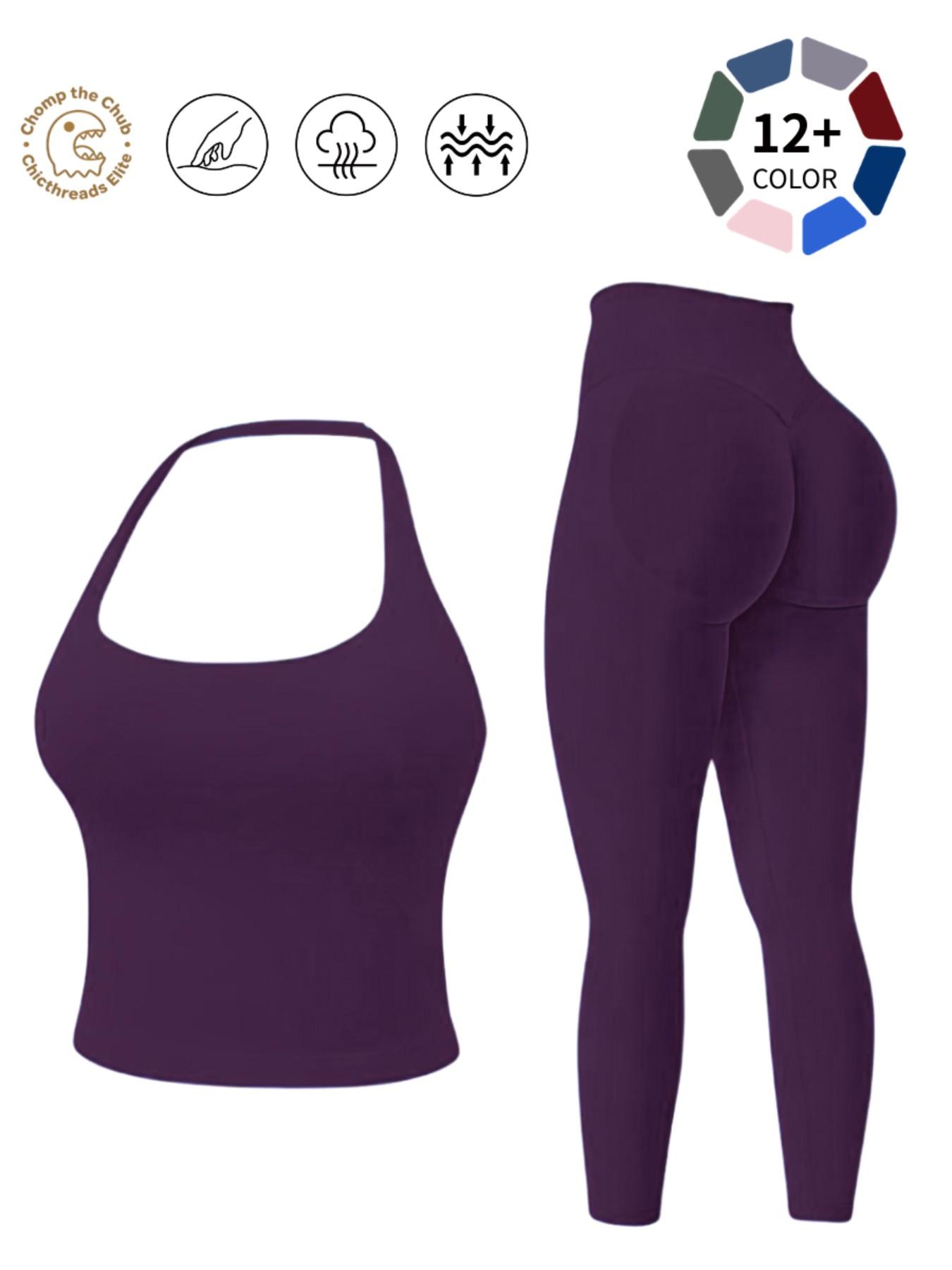 Halter Neck Backless Yoga Set - 12+ Colors, Seamless 2-Piece Workout Outfit with Butt Lifting Leggings, Buttery Soft & Squat-Proof for Gym, Yoga & Everyday Wear, Backless Gym Clothes, Workout Sets, Seamless Sport Clothing