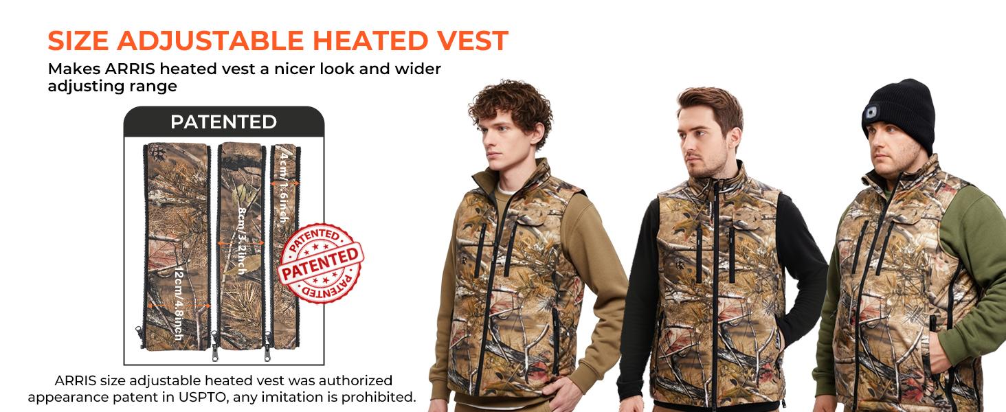 ARRIS Heated Hunting Vest for men, Size Adjustable 7.4V Camo Heating Vests with Battery for Hunting, Hiking