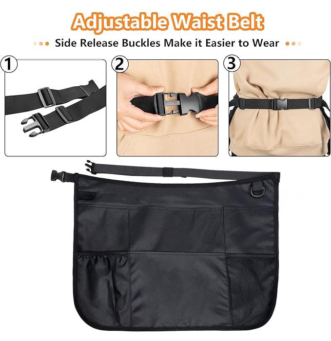 Waitress Server Apron with Multiple Pockets, Half Apron with Adjustable Belt for Waitress, Waiter, Women Men Server, Waist Apron for Restaurant, Bistro, Kitchen, Black, Cooking Apron