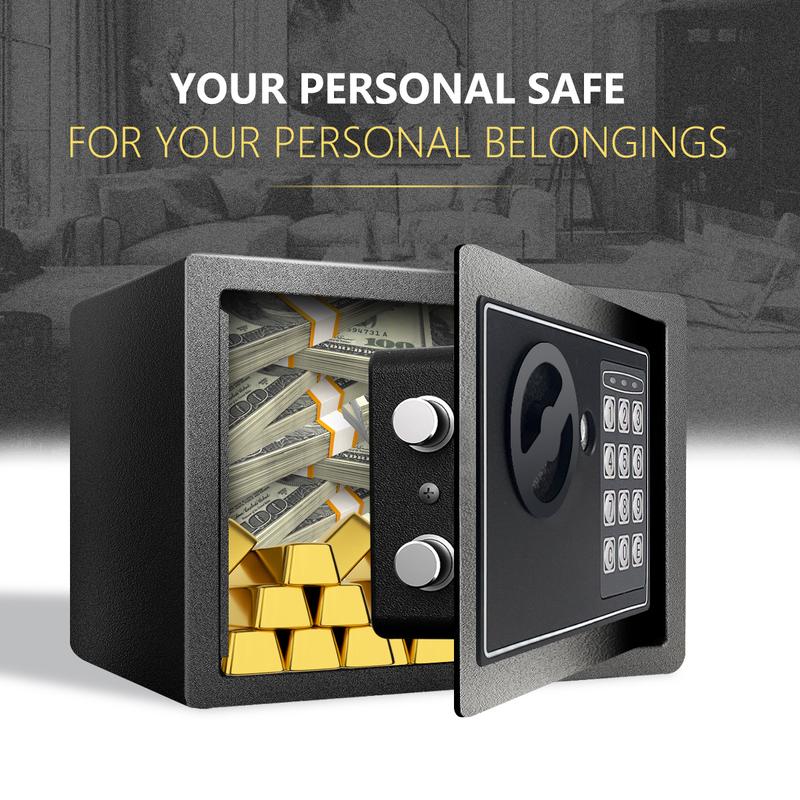 1pc Money Safe Box for Home with Sensor Light & Money Bag, Security Safe Box for Money Safe with Keys & Pass Code, Lock Box with Digital Keypad (Black and Silvery)