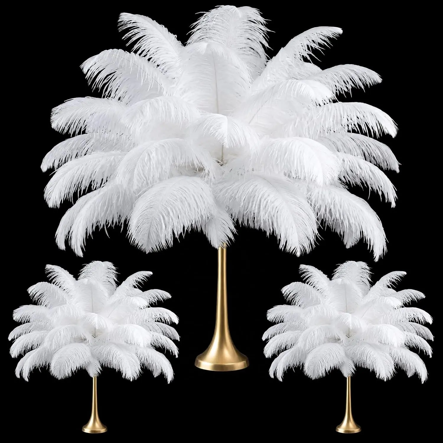 100 Pcs Large Natural White Bulk Ostrich Feathers, 14-16 Inch 12-14 Inch 10-12 Inch 8-10 Inch Ostrich Feathers Plumes for Wedding Party Decoration, Centerpieces Home Decor Flower Arrangement