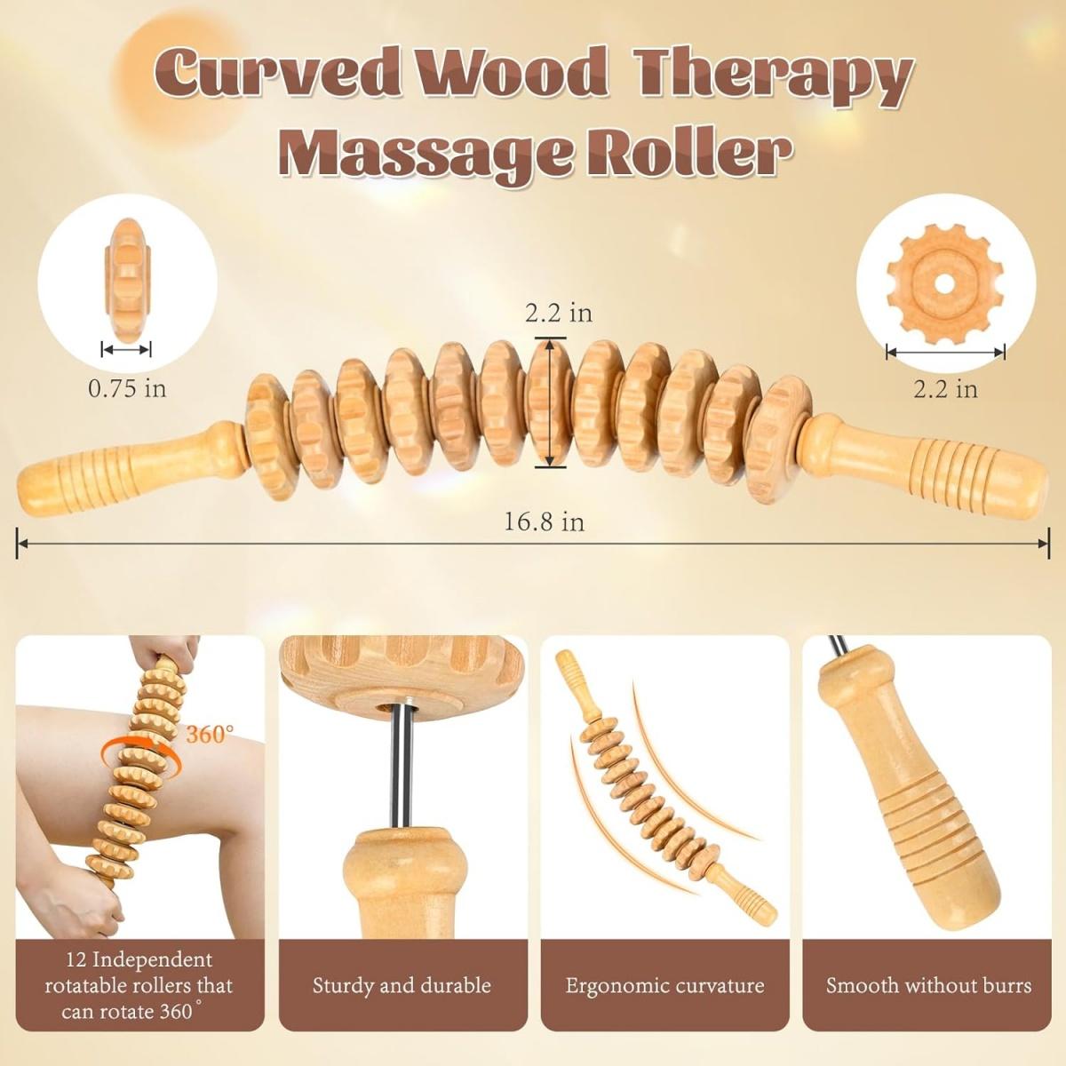 Ergonomic Wooden Massage Roller with Handle, Foot Heel Ankle Leg Massager, Smooth Rolling Muscle Relaxation Tool