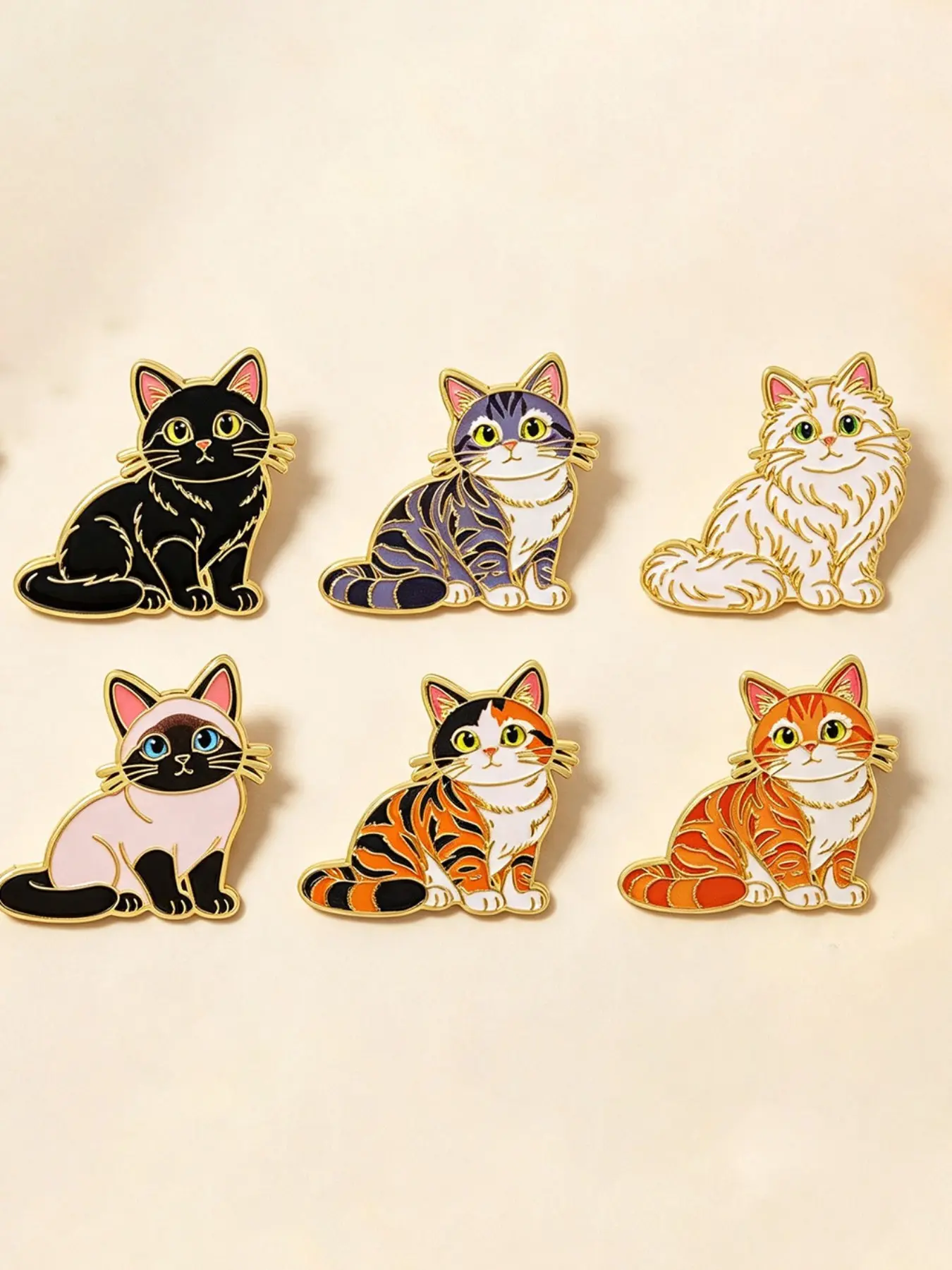 6pcs/set Cute Cat Enamel Pins, Cartoon Style Zinc Alloy Badges, Elegant Backpack Fashion Accessories, Perfect Gift for Cat Lovers