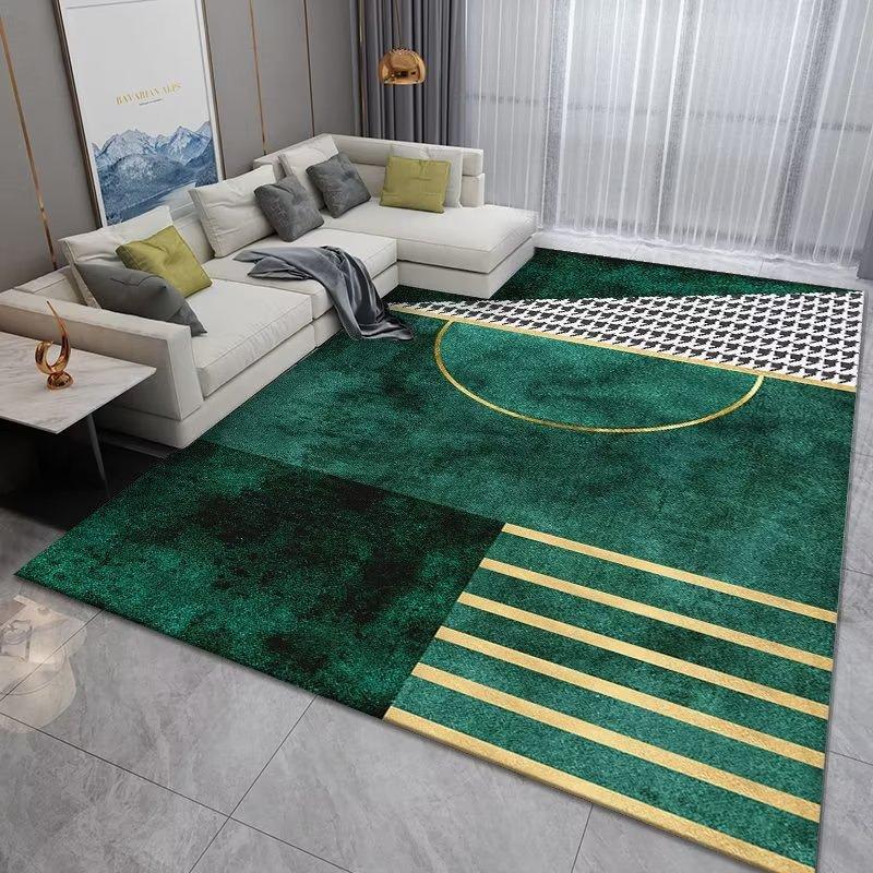 Luxury Emerald Green Gold Geometric Marble Flannel Area Rug - Modern Abstract Line Pattern Soft Mat for Living Room, Non-Slip Home Decor#EmeraldGreenRug #GoldGeometricMat #MarbleAbstractDecor #ModernCarpet #NonSlipFlannelRug