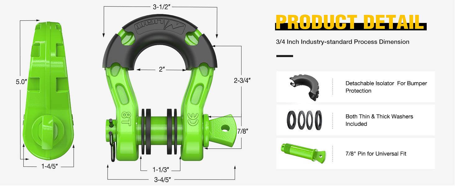 Nilight 2 Pack 3/4" Mega D-Ring Shackle with 7/8" Screw Pin 68,000LBS Break Strength, Heavy Duty Off Road Recovery Shackle for Use with Tow Strap, Winch, Off-Road Jeep Truck Vehicle interior essential  Parts Hardware Industrial dealsforyoudays