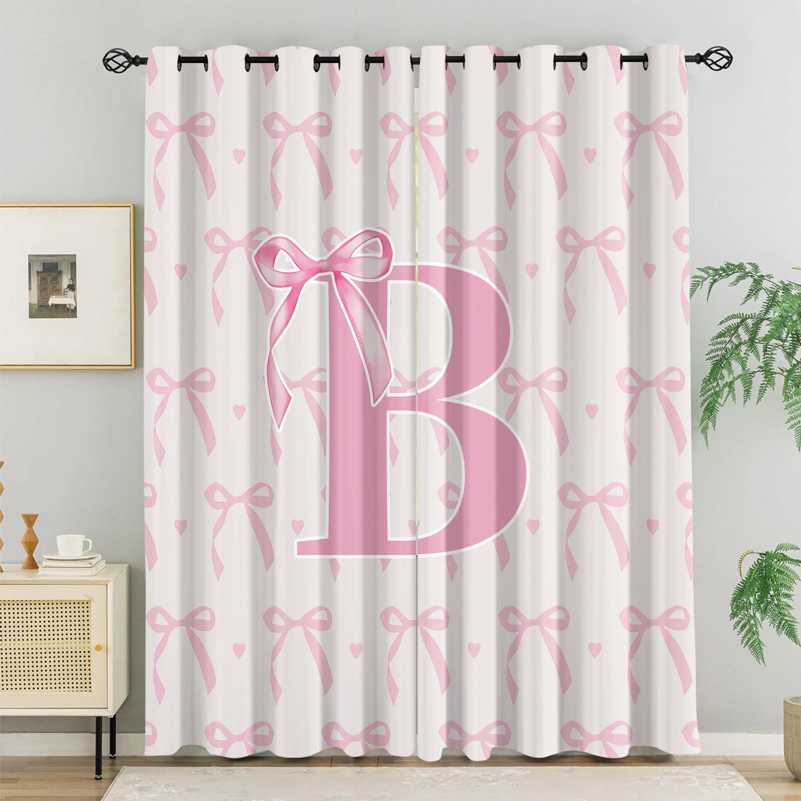 2Pcs Letter Printed Curtains, Pink Princess Style Home Decor, Soft Polyester Fabric, Blackout and Heat Insulation, with Metal Grommets, Ideal for Girls' Bedroom, Dorm and Living Room, Aesthetic Girly Decoration