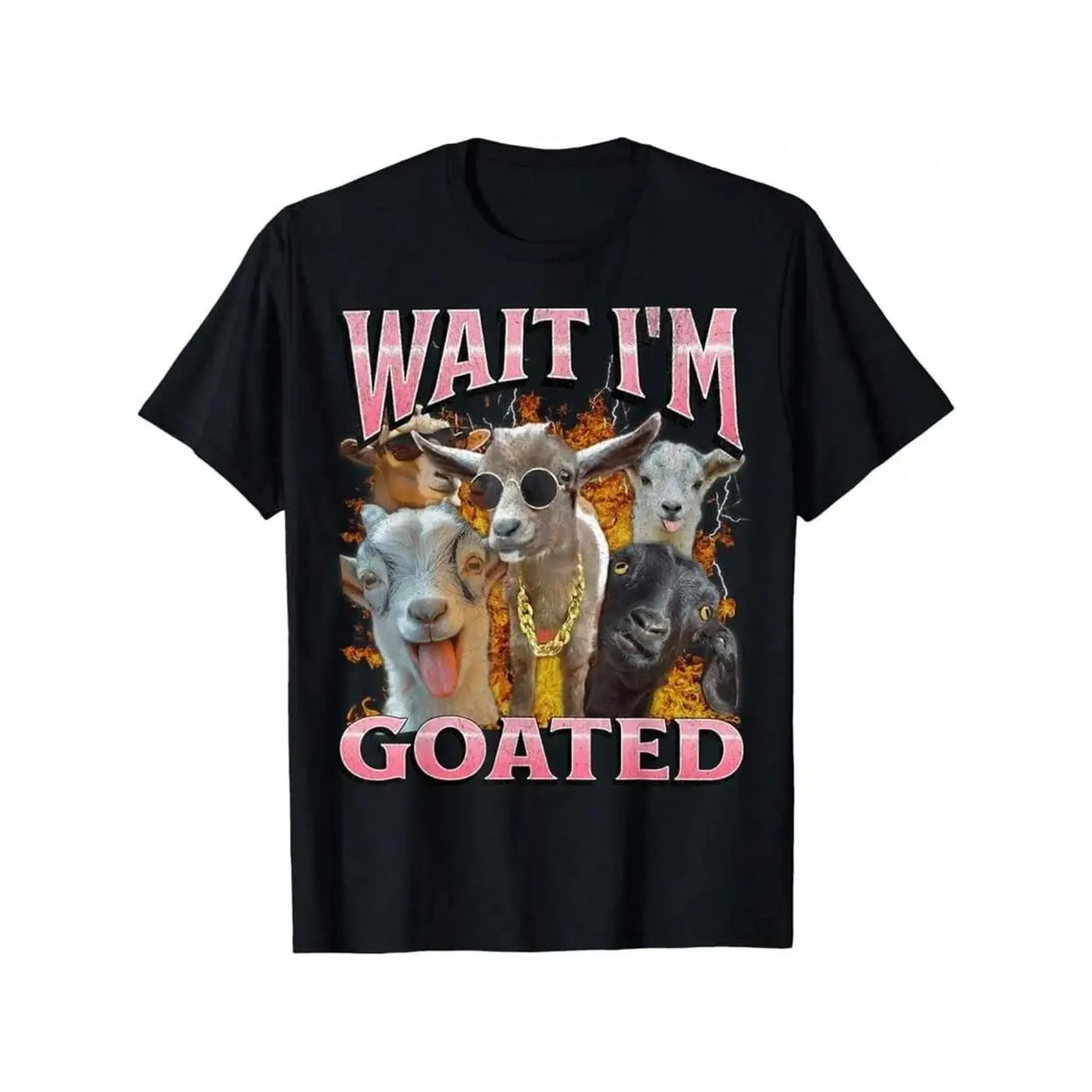 Unisex Wait I'm Goated Goat Short Sleeve T-Shirt, Funny Adult Humor Cotton Graphic Tee, Y2K Meme Graphic Tee, Trendy T-Shirts, Casual Summer Streetwear Tee, Soft Cotton Graphic Tees, Viral Humor Style fits