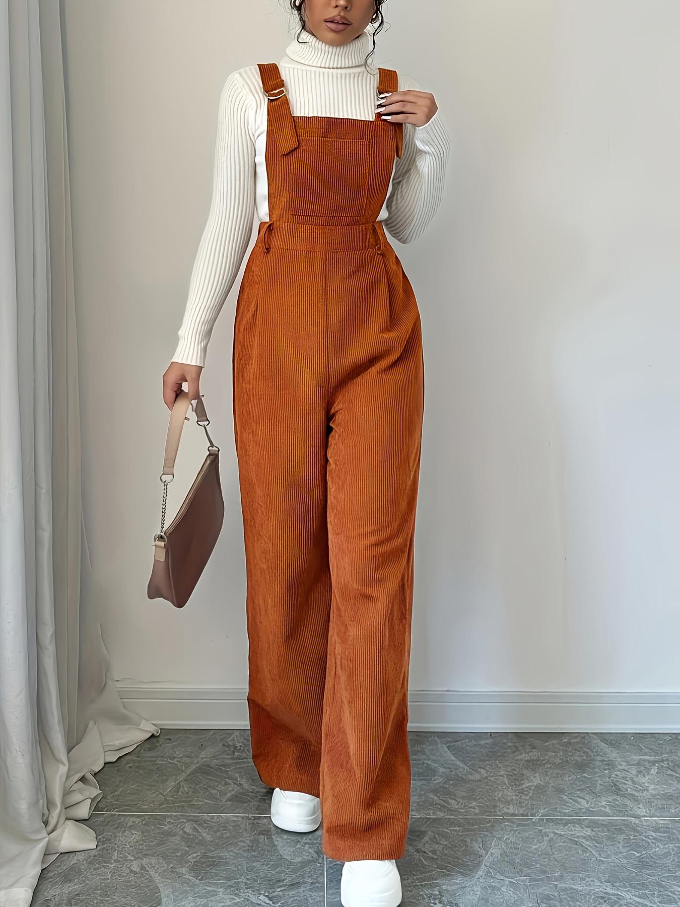 Women's Casual Woven Jumpsuit Overalls with Adjustable Straps, Button Front Design, Fitted Style for Fall & Winter Seasons