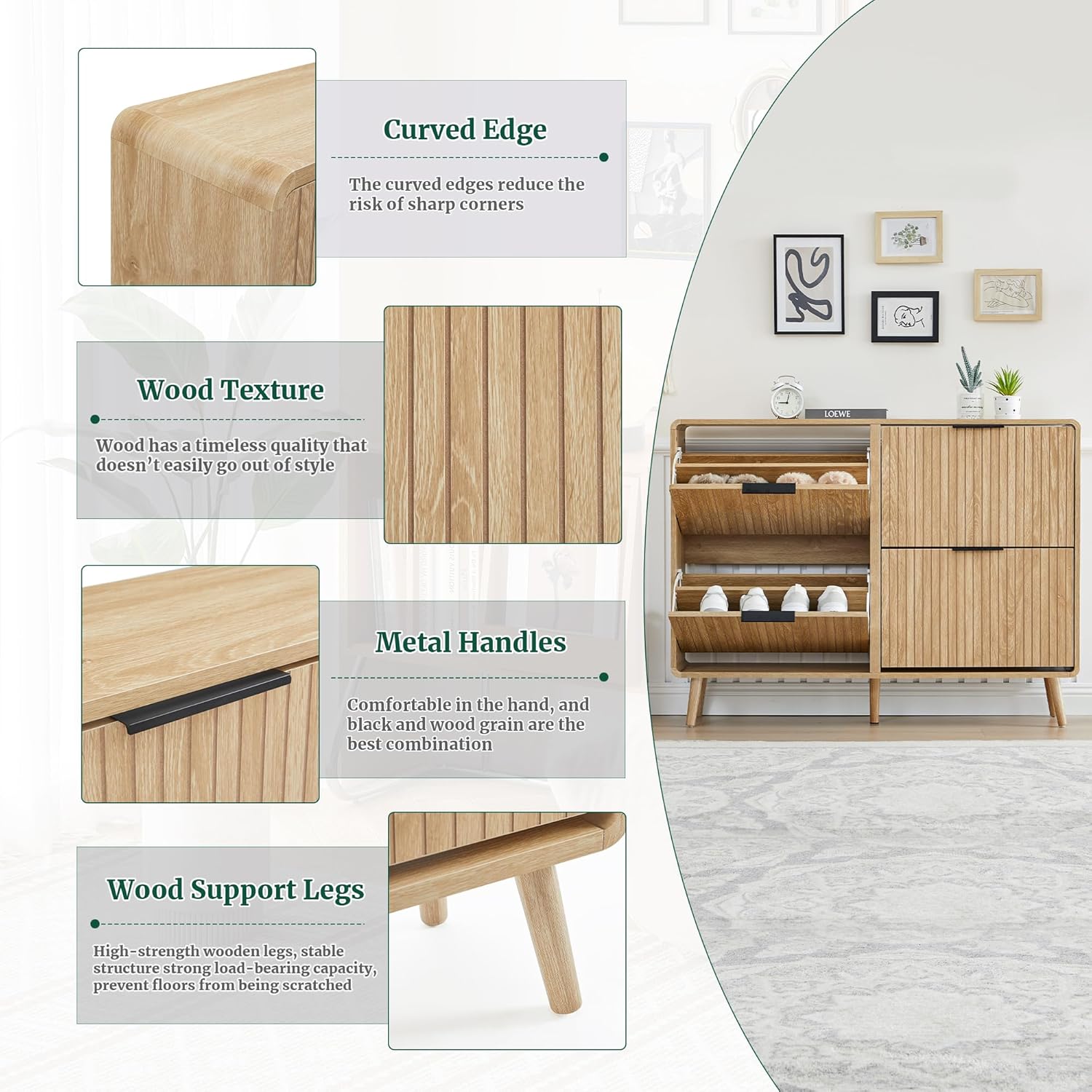 Giratree 47" Fluted Large Shoe Cabinet with 4 Flip Drawers, Slim Freestanding Shoe Cabinet Organizer, Narrow Shoes Storage Rack for Entryway, 5 Sturdy Legs Giratree 47" Fluted Large Shoe Cabinet with 4 Flip Drawers, Slim Freestanding Shoe Cabinet Organizer, Narrow Shoes Storage Rack for Entryway, 5 Sturdy Legs