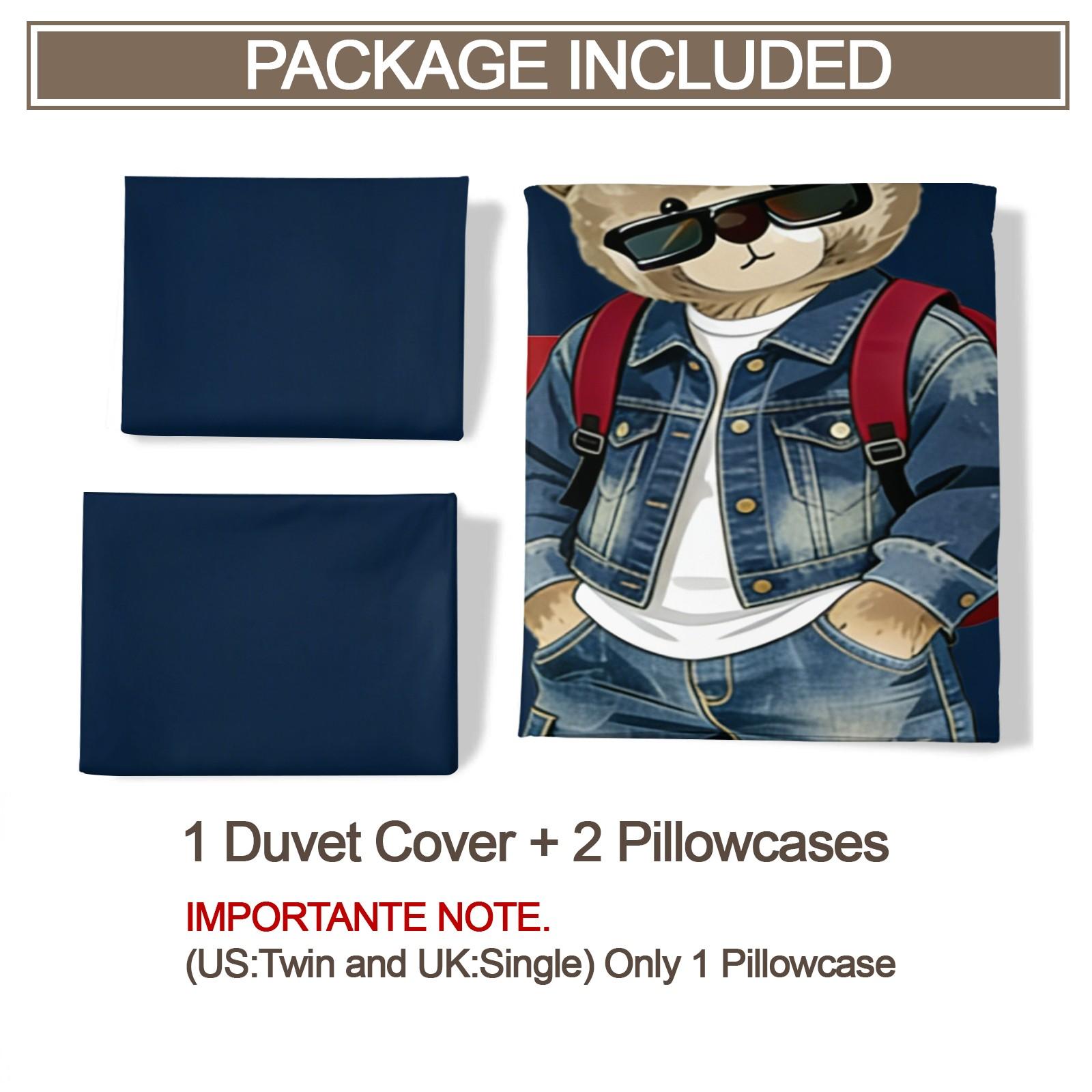 Trendy Bear Print Quilt Cover Set, includes 1 quilt cover and 1 or 2 pillowcases, does not include quilt or pillow inserts, suitable for bedroom or dormitory bedding sets, ideal for gifting or personal use