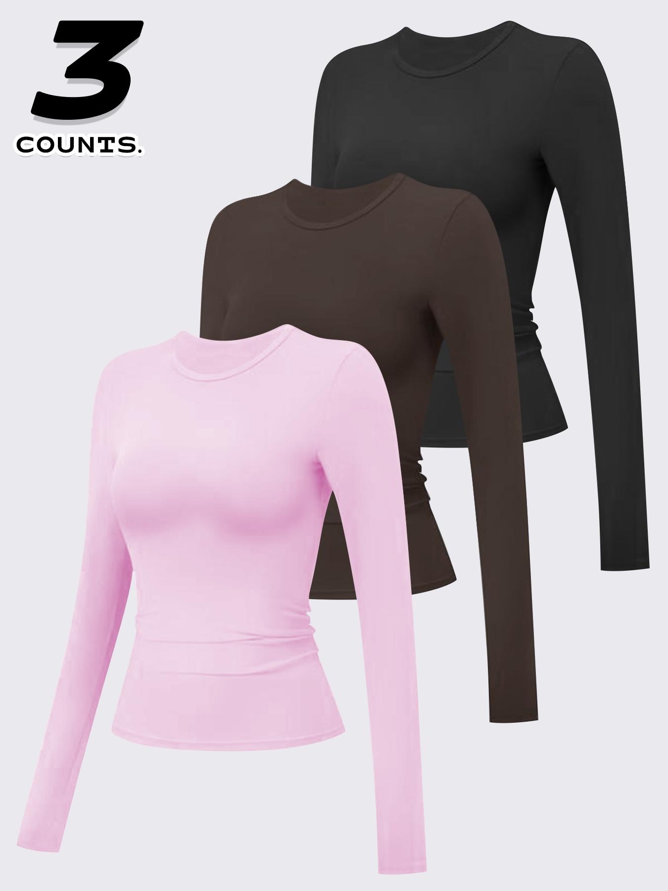 3 pcs Women's Compression Training Long Sleeve Shirts, Fitted Round Neck Yoga Tops, Moisture-Wicking Sportswear for All Seasons, Compression Activewear