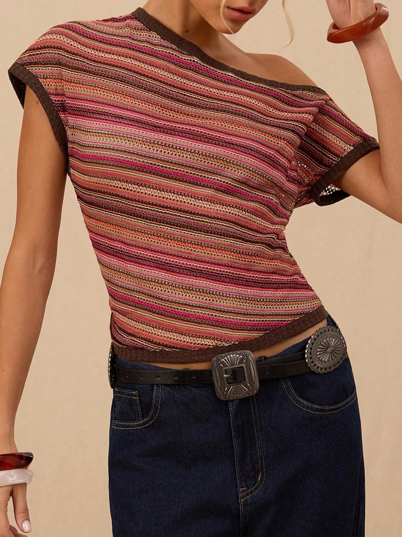 Women's Casual Striped Top Fitted T-Shirt, Stylish Ladies' Fashion Tee, Comfortable and Trendy, Perfect for Daily Wear