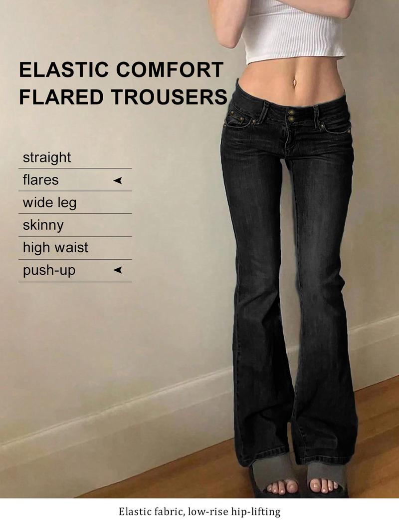 NVFelix Women's Y2k Low Rise Flare Jeans Double Button Design Stretch Bootcut Pants Soft Denim for Comfortable Daily Wear