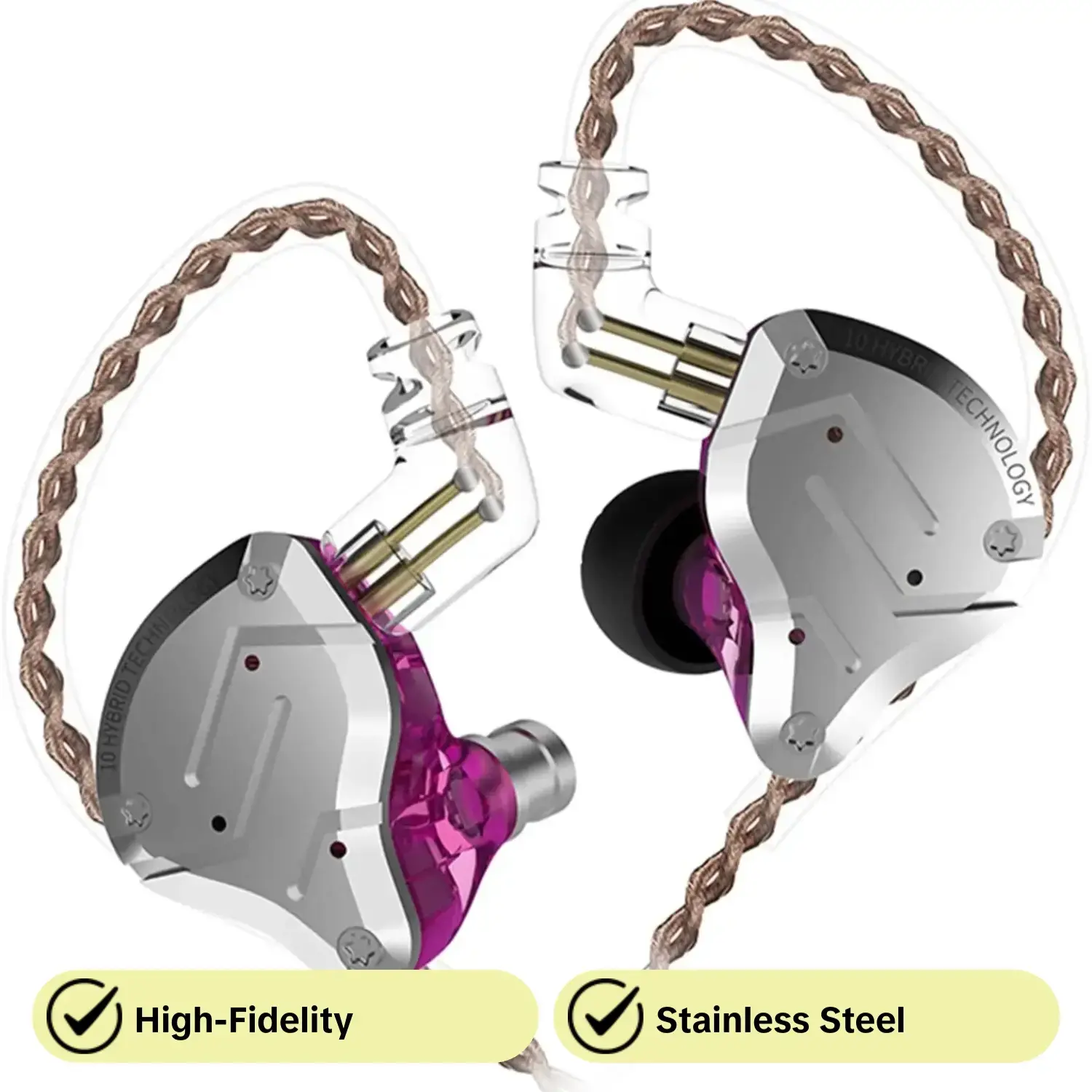 KZ ZS10 Pro in-ear Monitor, 4BA+1DD Hybrid Driver IEM Earphones, HiFi Gaming Earbuds with Stainless Steel Faceplate, in-ear Headphone for Musician Audiophile, Electronic