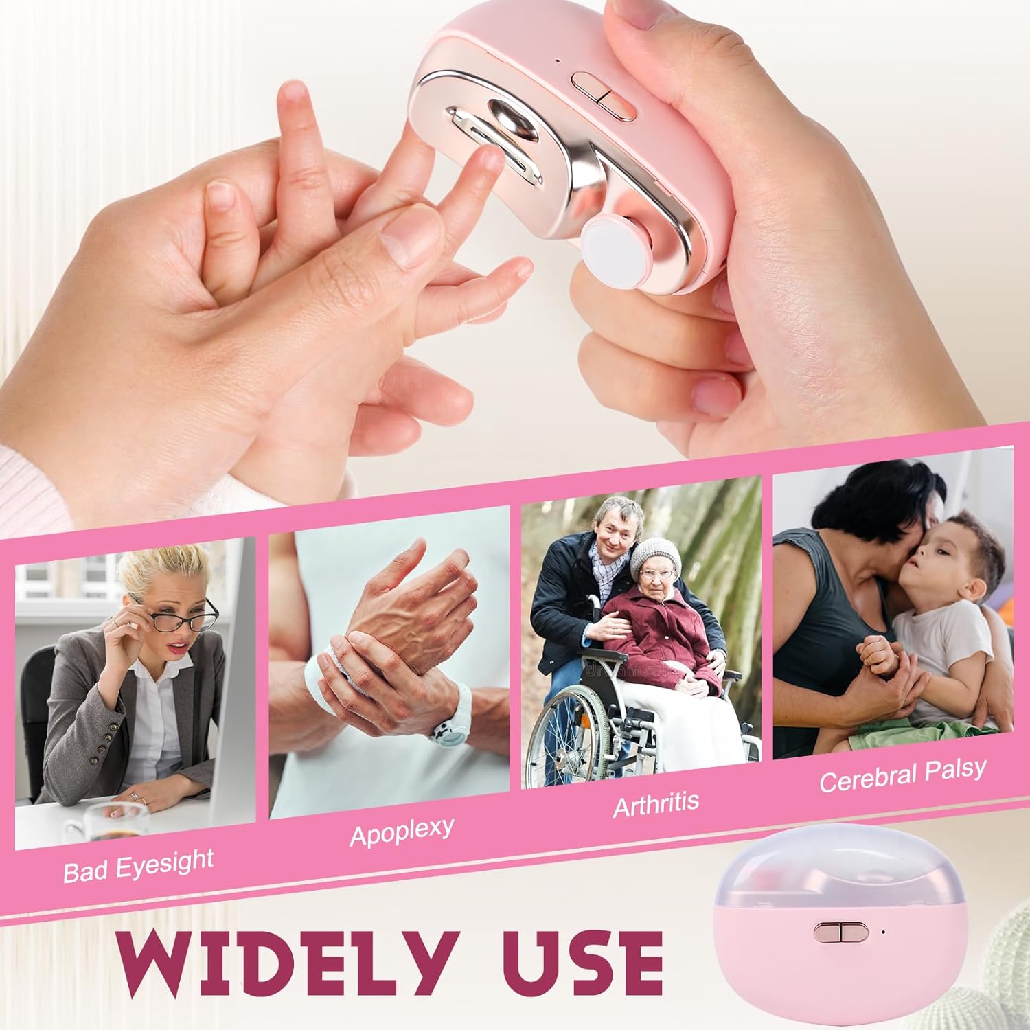 Electric Nail Clippers, Three-In-One Automatic Electric Nails with Polishing, USB Rechargeable with Light Scissors, Portable LED Nail Trimmer