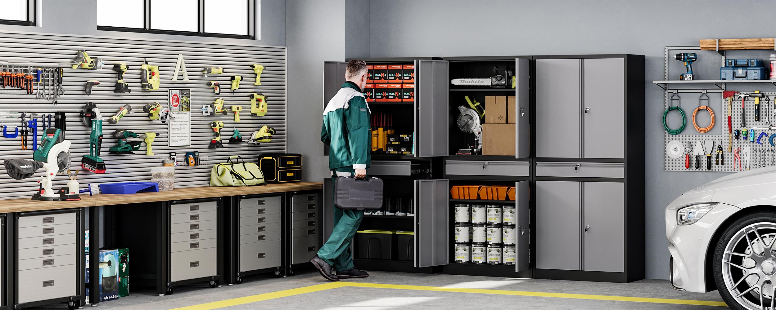 Letaya Metal Garage Storage Cabinet with Drawer,4 Door Tool Cabinet with Lock-2 Adjustable Shelves for Garage Home Office Utility Room Letaya Metal Garage Storage Cabinet with Drawer,4 Door Tool Cabinet with Lock-2 Adjustable Shelves for Garage Home Office Utility Room