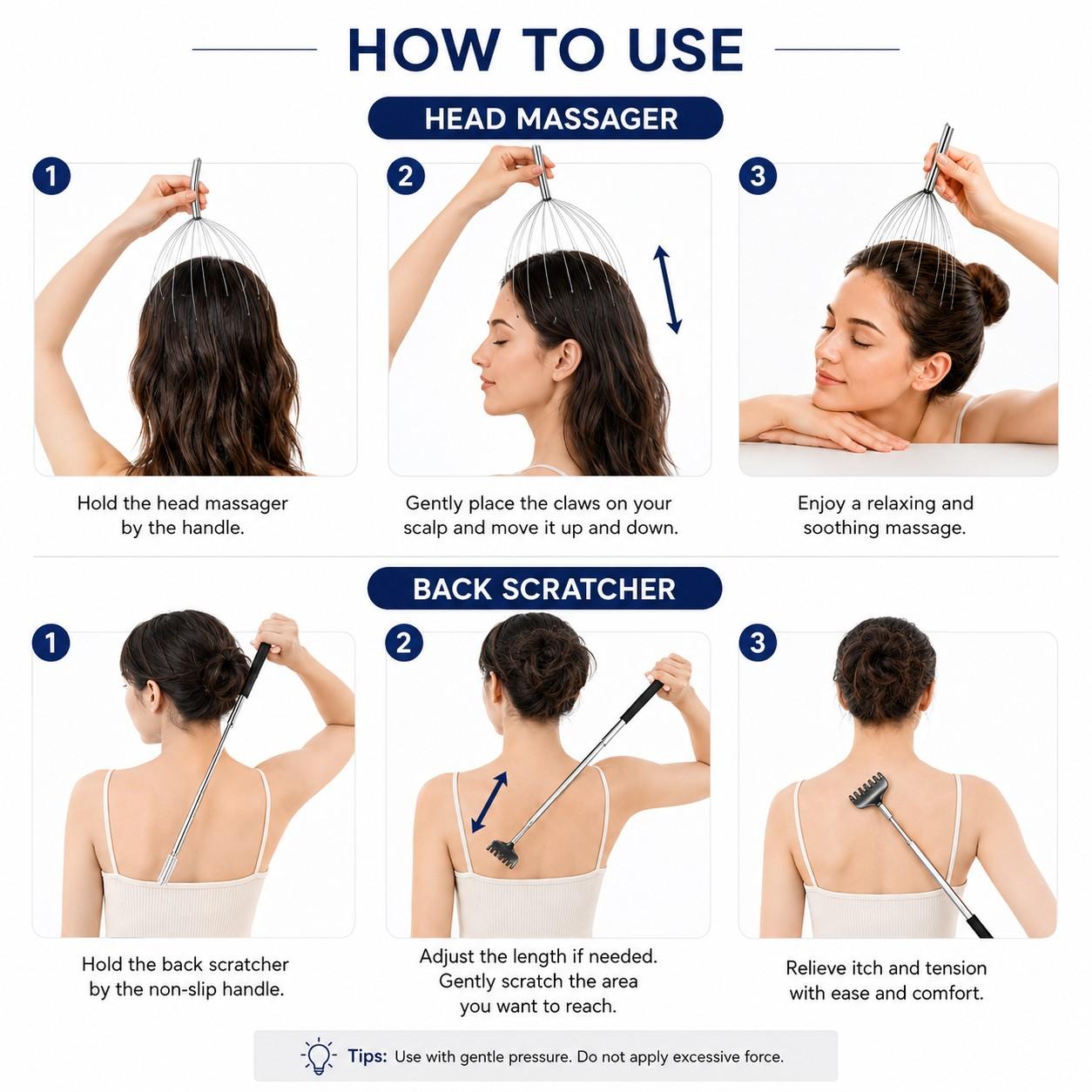 Stainless Steel Octopus Head Massager Set with Telescopic Back Scratcher, Adjustable Scalp Massage Tool Kit with Velvet Storage Bag for Stress Relief Relaxation Stainless Steel Octopus Head Massager Set with Telescopic Back Scratcher, Adjustable Scalp Massage Tool Kit with Velvet Storage Bag for Stress Relief Relaxation