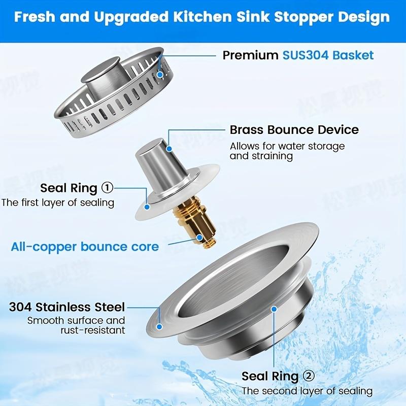 3-in-1 Kitchen Sink Drain Strainer,Stainless Steel Sink Plug, Deodorizing Anti-ClogBasket Strainer for US Standard 3-1/2 Inch Drains Home Goods stainless steel sink strainer stoppe 4 sus304 anti-clogging basket anti-clog