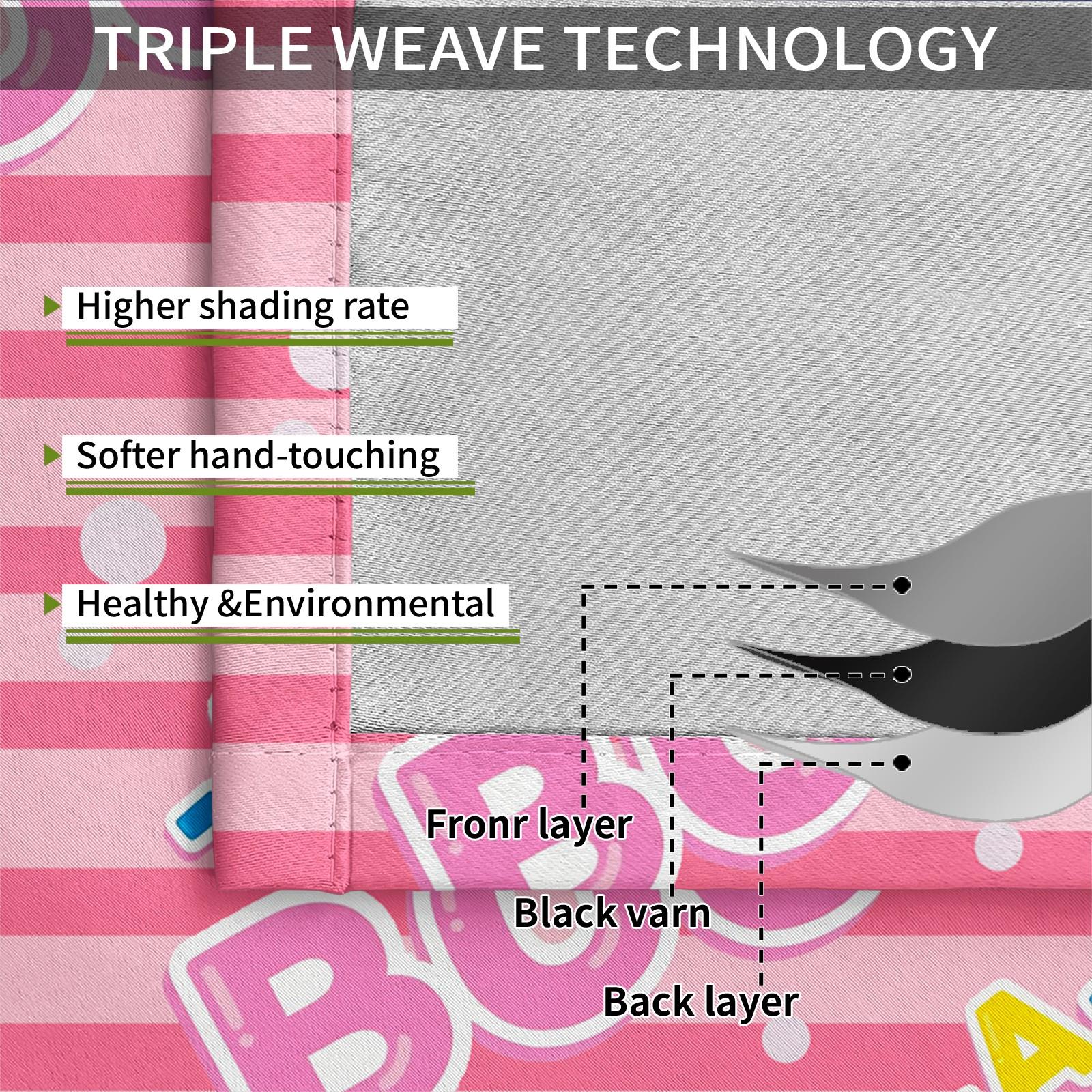 Pink Striped Peek-A-Boo Cartoon Character Blackout Curtain 2Pcs/Set, No Drill Rings, Washable Polyester Fabric, Suitable for Bedroom Living Room Kids Room Decor, Insulation, UV Protection, Best Gift