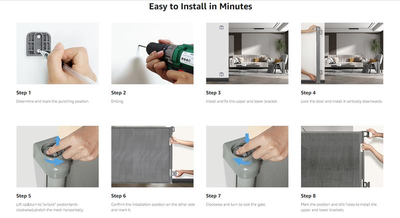 Dearlomum Retractable Baby Gate 33" Tall Extends up to 55" 71" 118" 168" 197" Wide Child Safety Gate for Doorways Stairs Hallways Indoor Outdoor Infant Mesh Dog Gate