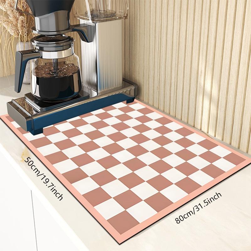 1 pc Checkered Pattern Coffee Mat - Quick-Drying, Multi-Functional Kitchen and Dining Home Mat, Ideal for Espresso Machines and Valentine's Day Decoration, Coffee Bar Accessory, Placemat, Coffee Table Mat