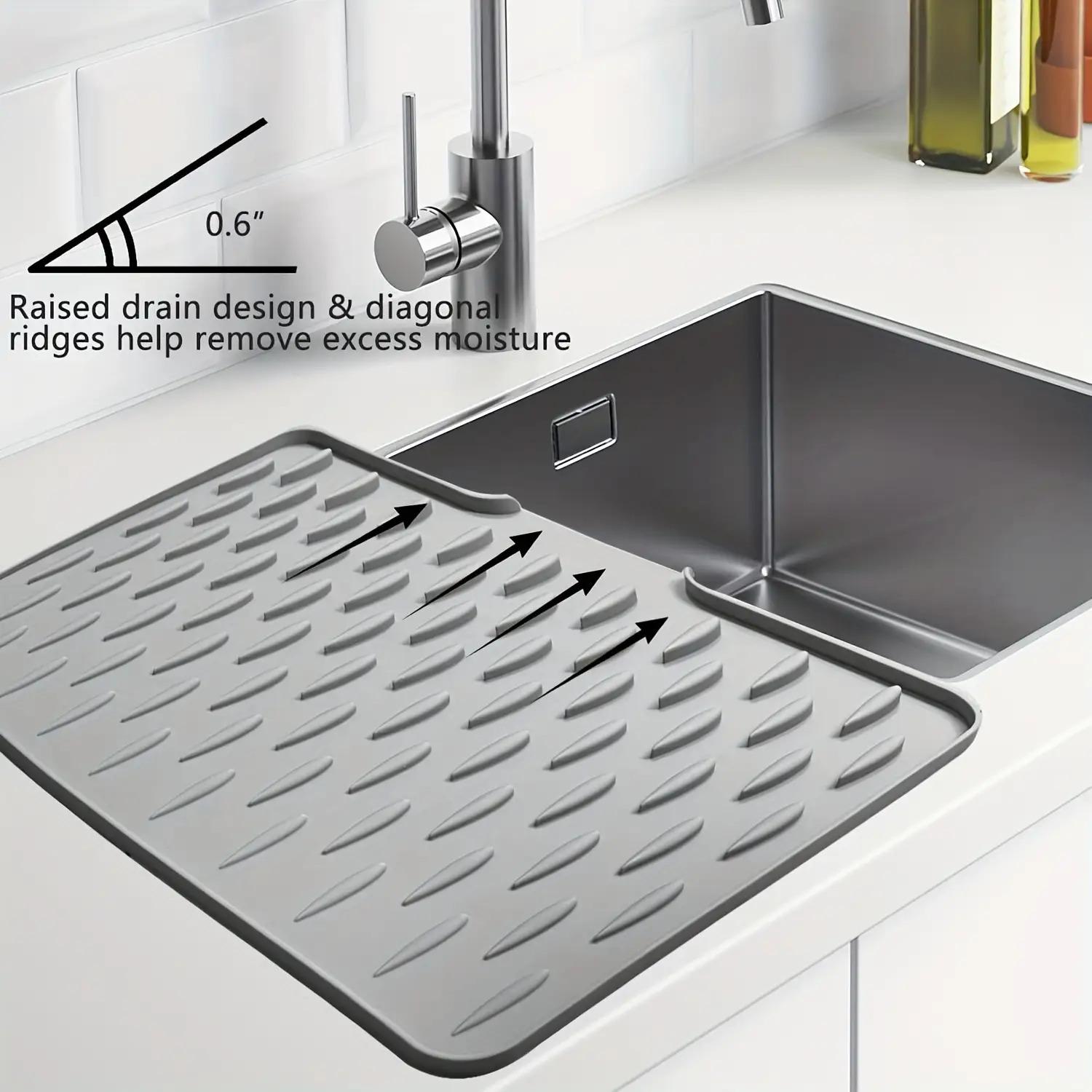 Large Kitchen Sink & Dish Drying Rack - Non-Slip Silicone Drainage Board Drain, Heat-Resistant & Easy-Clean Surface, Raised Edges for Spill Prevention, Dish Storage Shelf, Compatible with Countertops, Sinks, Refrigerators