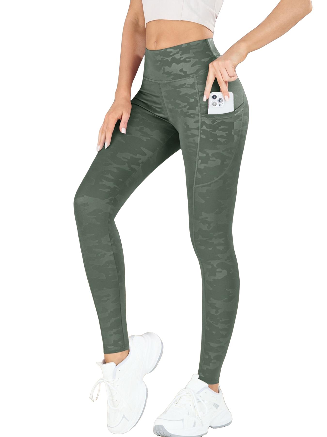 4PCS Women's Camo Print High Waist Sports Leggings, Breathable Comfortable Skinny Pants with Pockets, Ladies Sportswear for Indoor Outdoor Wear, Side Pocket Leggings