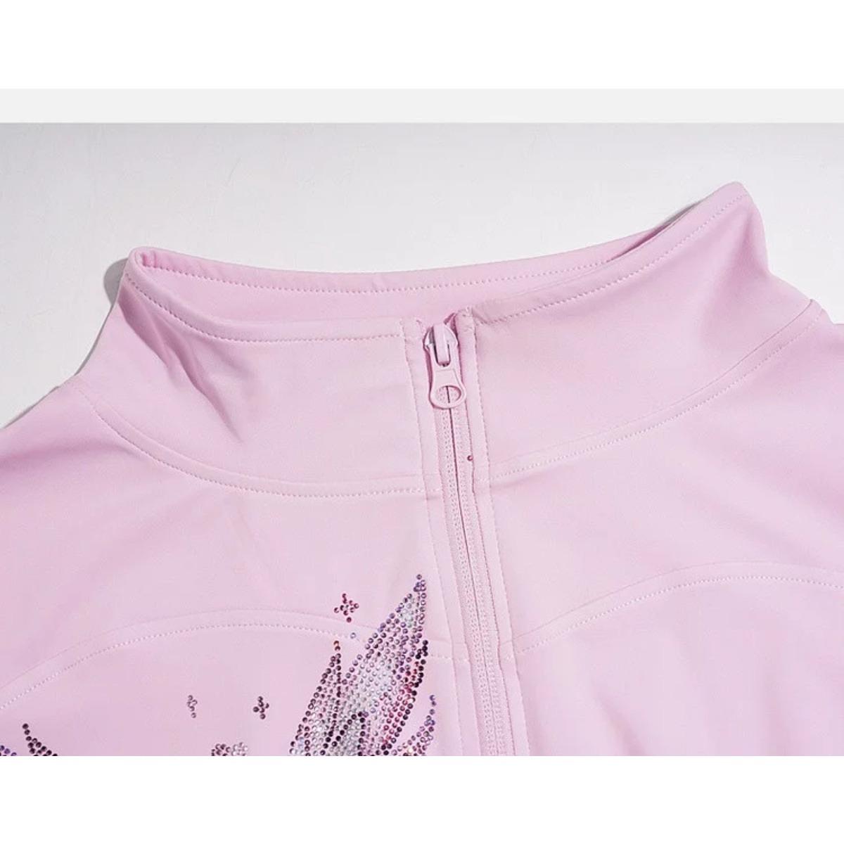 TCH - Stand up collar zipper slimming long sleeved jacket for women, summer 26th new butterfly hot diamond top