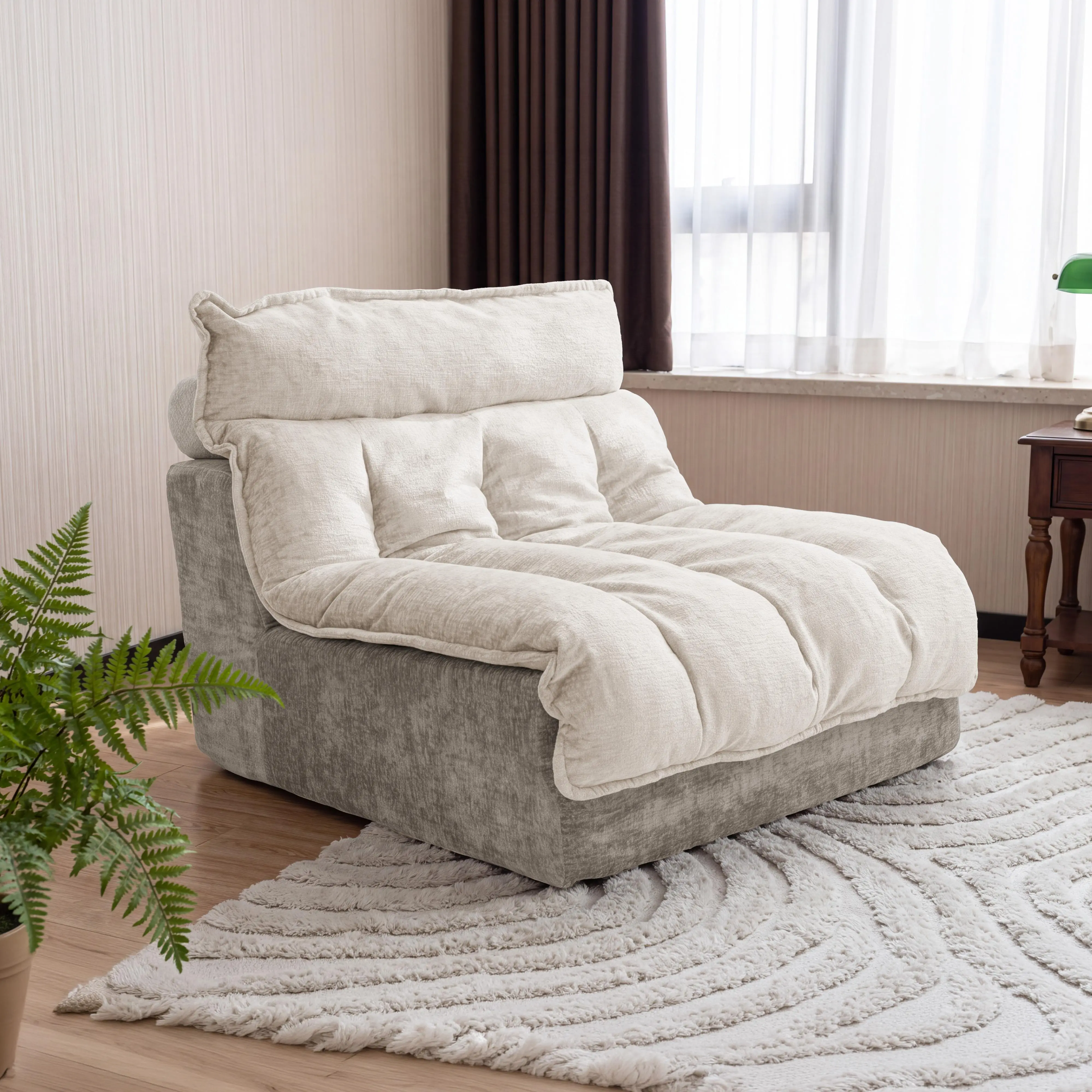 Beige Chenille Cloud Sofa Single Seat, Modern Upholstered Couch for Living Room, Bedroom, and Apartment, Compact Modular Design