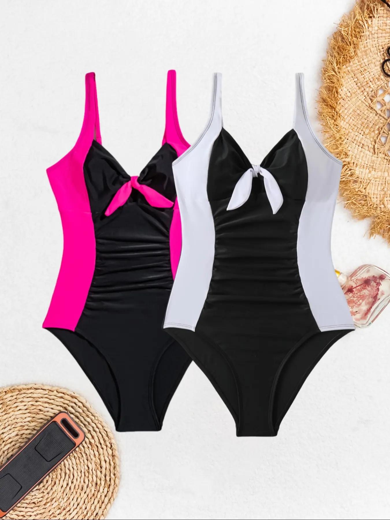 Women's Colorblock Cut Out One-piece Swimsuit, Casual Sexy Swimwear for Beach Holiday Vacation, Ladies Swimsuit for All Seasons