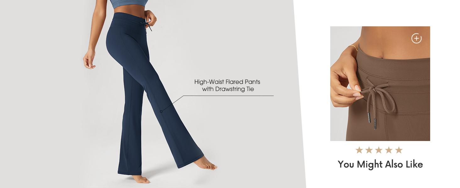 ODODOS Female High-Waist Leggings - 25"/28" Inseam, Drawstring Tie, Pockets, Sporty Chic for Workout Yoga (Brunette, Charcoal, Burgundy Color Options), Adjustable Waist Leggings, Athletic Fitted Leggings