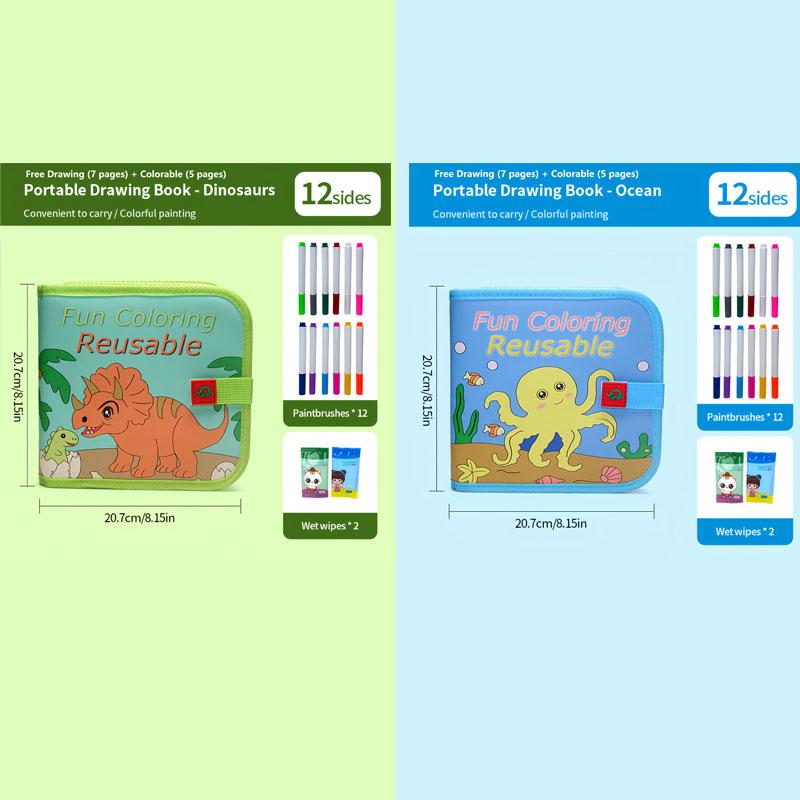 2026 Kids Erasable Drawing Set, Waterproof Magic Book with Watercolor Pens, Creative Dinosaur Bird Bear Writing Painting Kit, Boys Girls Gift