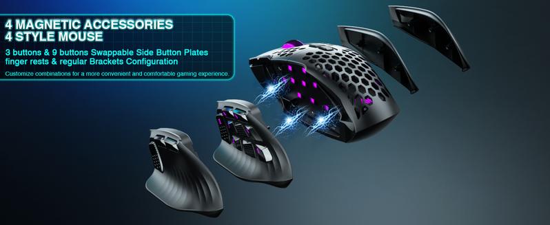 SM809 &Pro Wireless/Wired RGB MMO Gaming Mouse with 9 Side Buttons,24000 DPI,16 Programmable Macros,Triple Connectivity (2.4G/BT5.0/Wired) MMO Mouse for Gamer,Up to 350H Battery Life,White,Gaming Accessoies