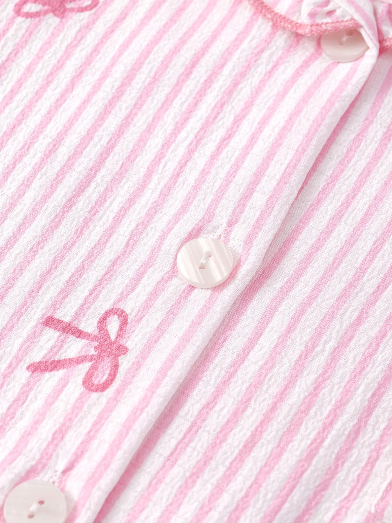 Women's Sleepwear Set Pajamas Breathable Striped Bow Design, Sweet & Fashionable Home Wear, Comfortable Nightgown for Women
