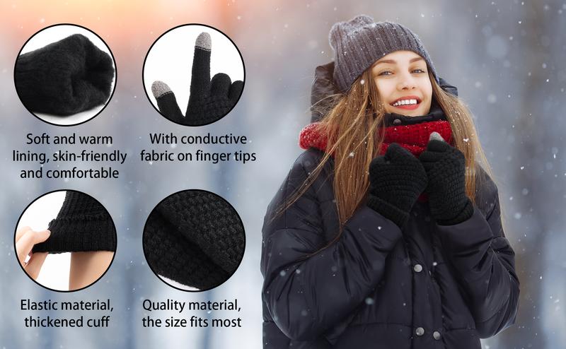Thermal Touch Screen Gloves, Warm Fleece Lined Elastic Knit Gloves for Cold Weather Outdoor Activities, Soft Winter Gloves Ideal Gift for Men Women