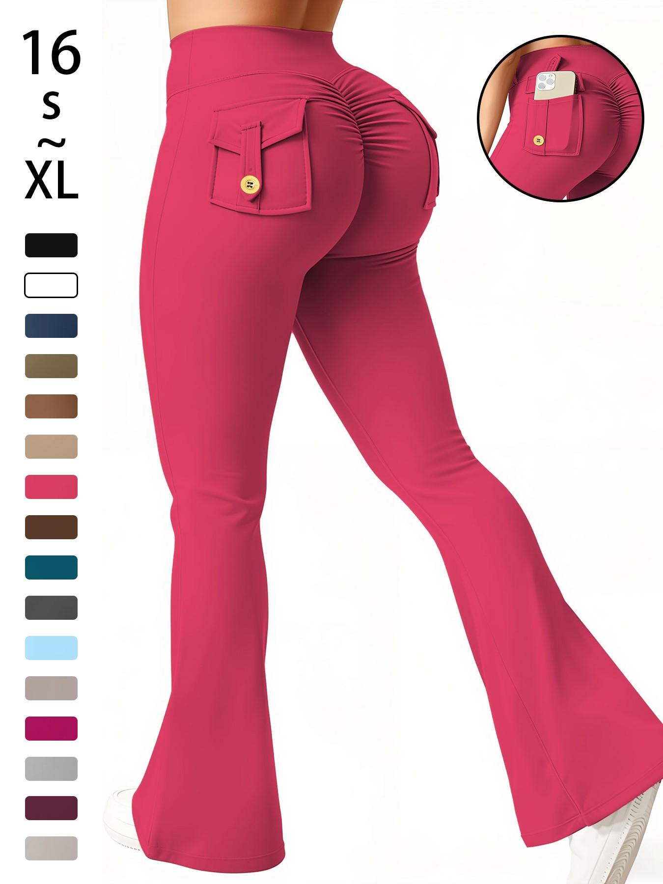 Women's High Waisted Tight Fit Flare Pants with Pockets, V-Shape Waist Design, Butt Lifting Yoga Pants, Casual Fall Winter Workout Wear, Flared Yoga Bottoms, Gym Sportswear Bottoms