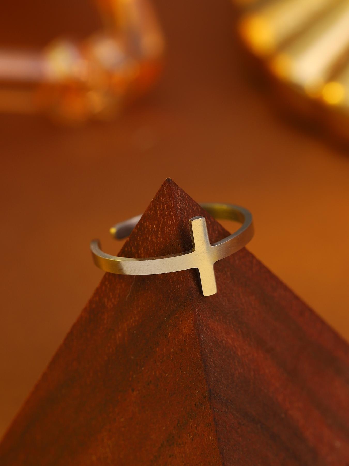1pc adjustable cross stainless steel open ring, unisex, trendy stackable accessory, perfect for inspiring friends/colleagues, ideal for party jewelry.
