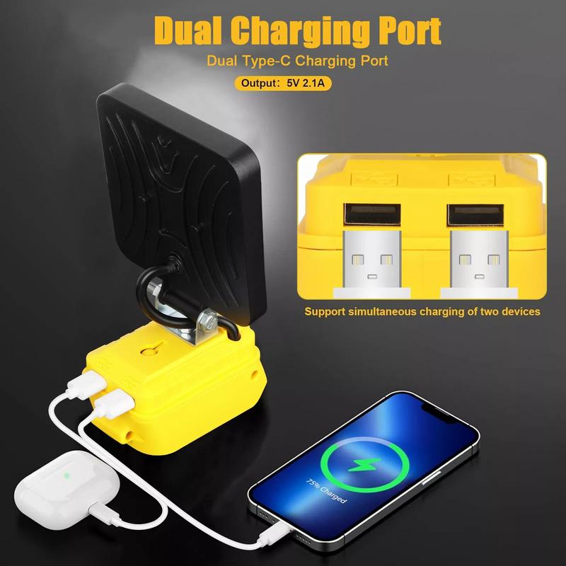 KUNLUN Cordless LED Work Light for De Walt 20V Battery, 4800LM Portable Flood Light with USB Charging, 140° Adjustable Head for Jobsite & Outdoor Use (Battery not included) Power ,Luminous Flux, Lamp Beads ,Diy Projects