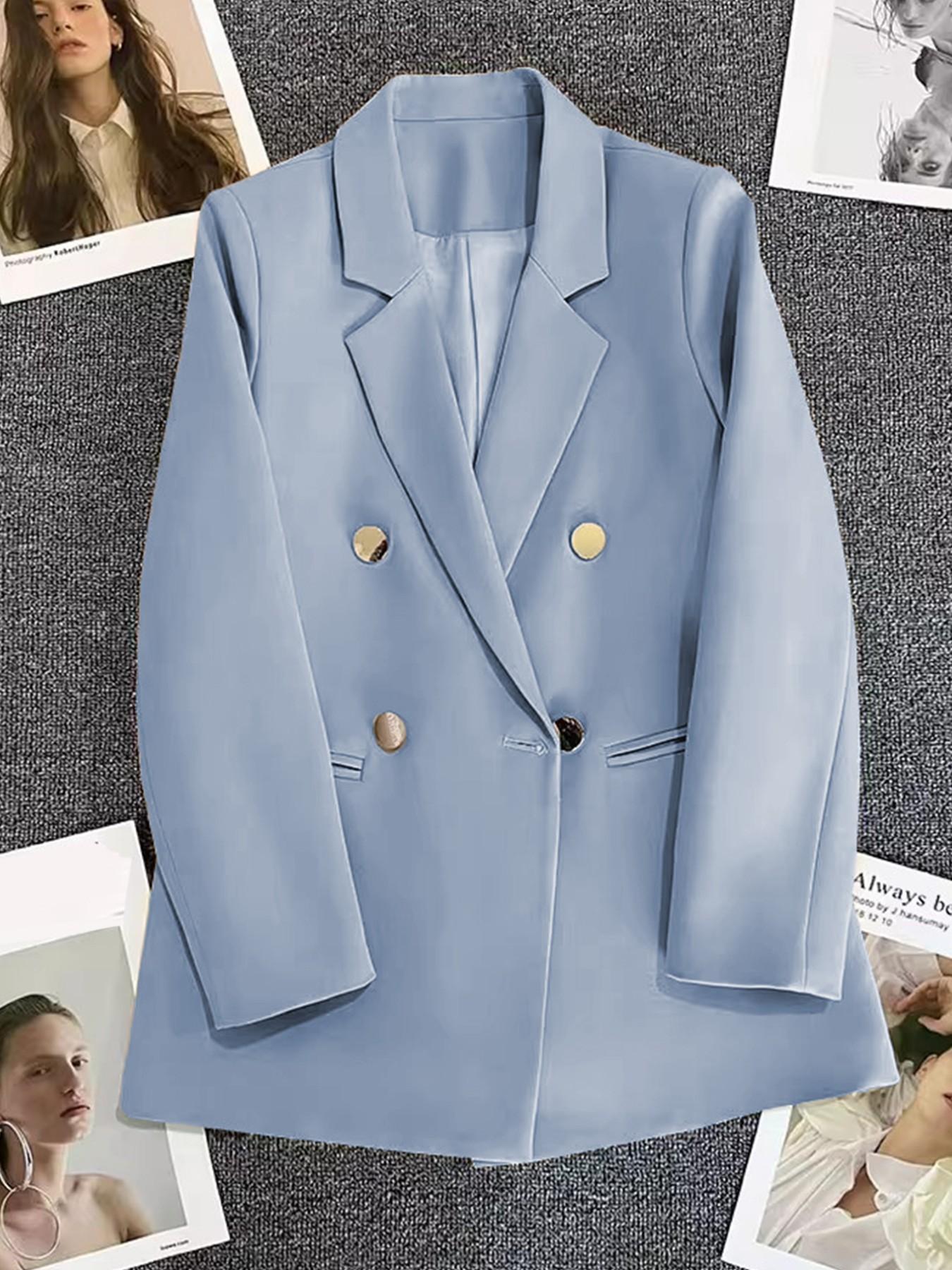 Women's Classic Two-Buckle Jacket, Slim-Fitting Long Sleeve, All-Season Plain Design, Versatile for Formal Office & Everyday Casual Wear