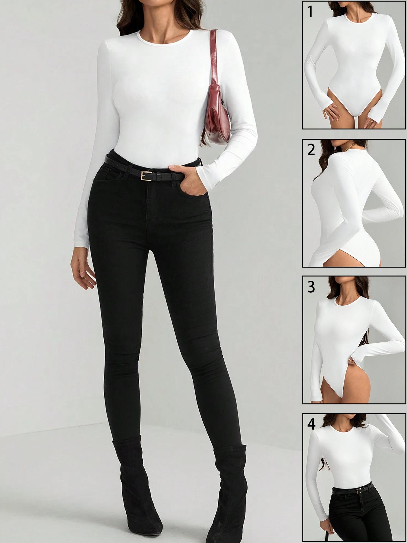 Women's Autumn Basic Solid Color Versatile Fitted Long Sleeve Bodysuit, Slim Fit Design, Suitable for Home, Sports, Work, Shopping, Gatherings and Bars.