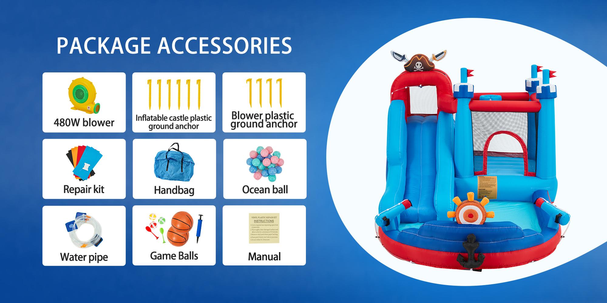 EROMMY Inflatable Trampoline Bounce House, Bounce House with Water Slide for Kids 3-8, Water Slide Bounce House with a Mermaid Shape, Volleyball Match, Trampoline, Water Gun Competition, Storage Bag, 480W Blower for Outdoor Backyard